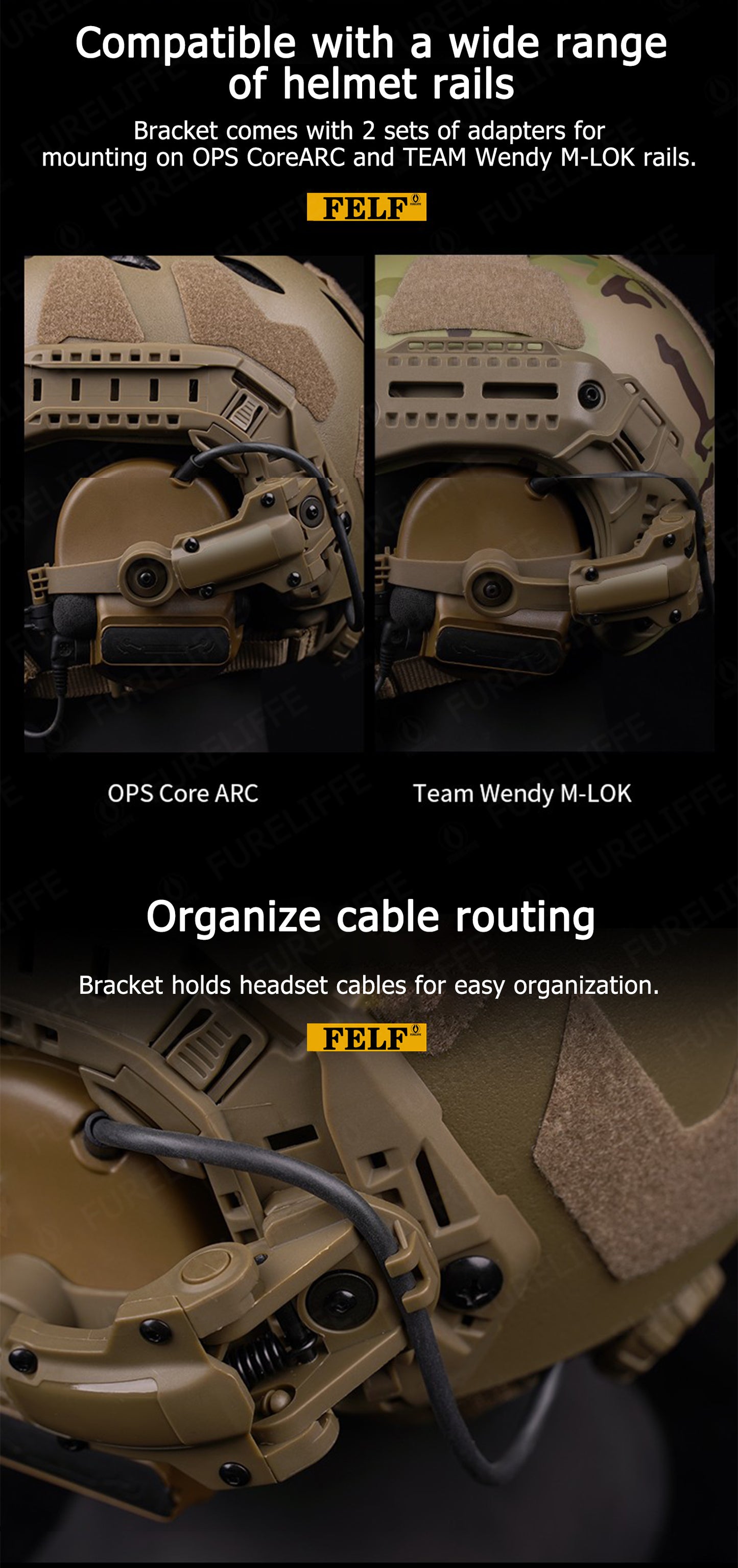 Tactical Helmet Mount Adequado para COMTAC III Tiro Headset, OPS CORE, ARC, Wendy, M-LOK, Rail Adapter TAN
