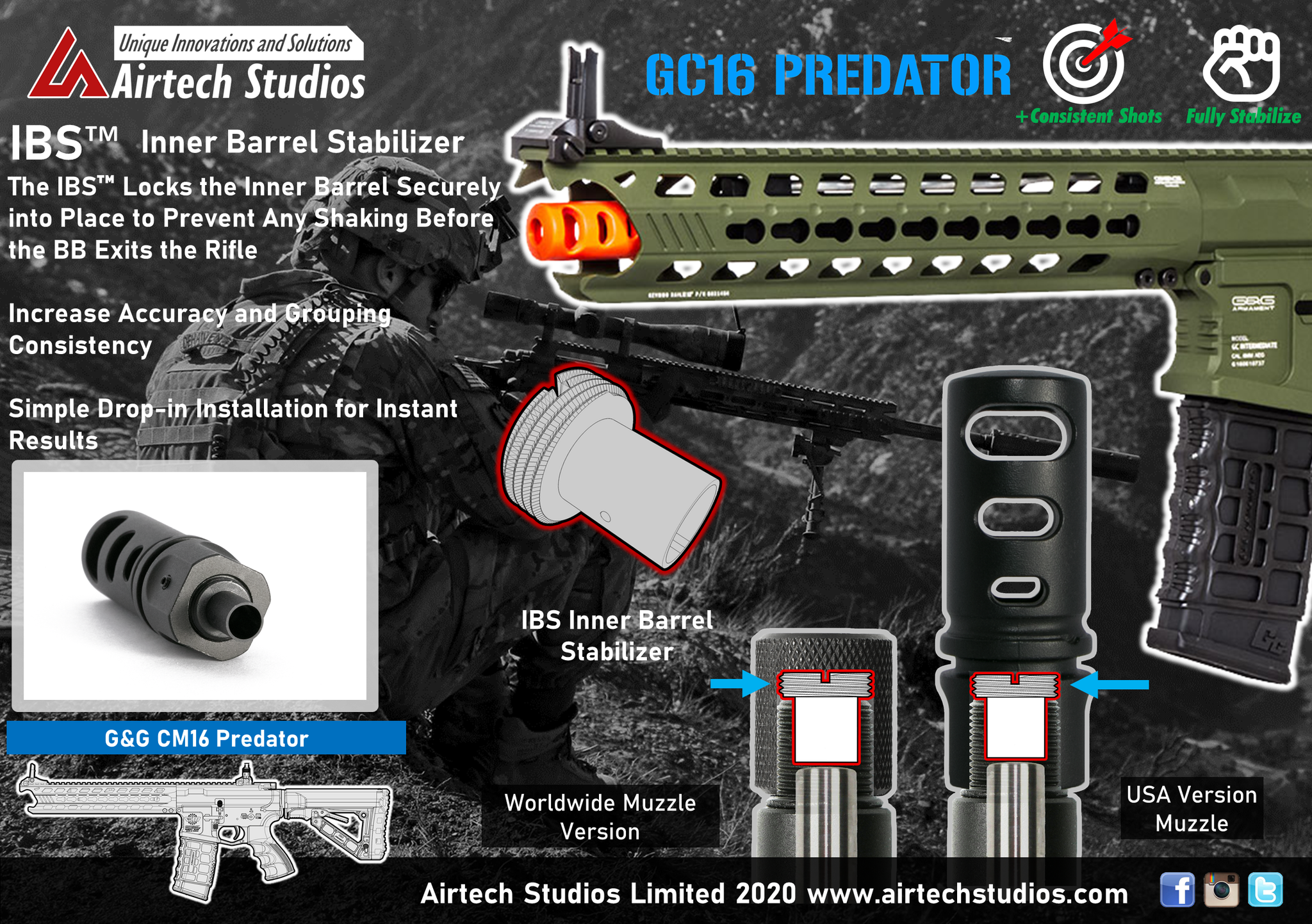 Airtech Studios IBS Inner Barrel Stabilizer for G&G Predator