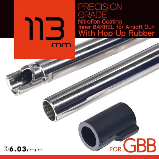 Unicorn 6.03mm inner barrel + 50° hop up bucking for Marui gas pistol (113mm)