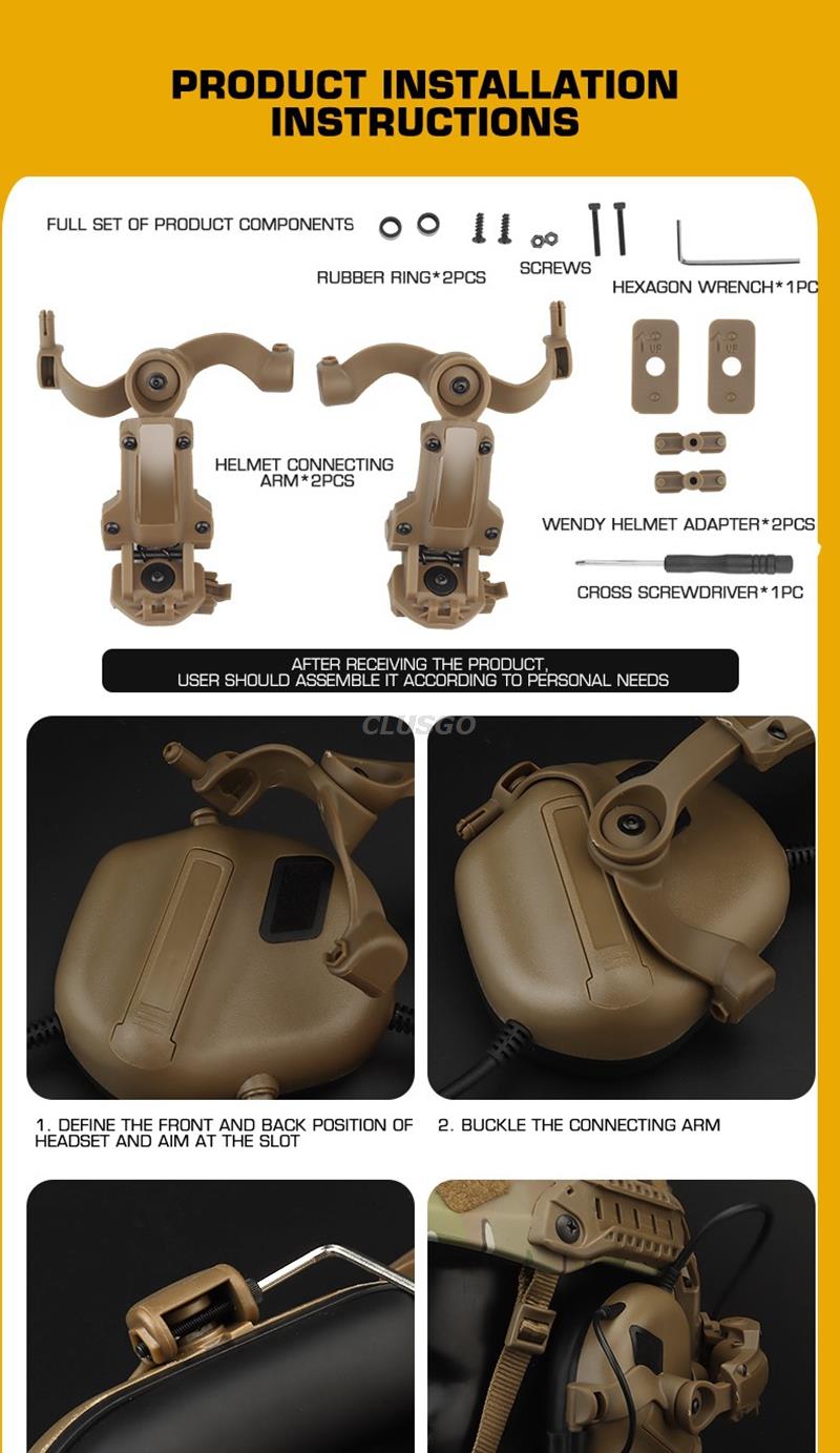 Tactical Headset Bracket Helmet Rail Adapter 360 rotation Fit OPS Core ARC and Team Wendy OD