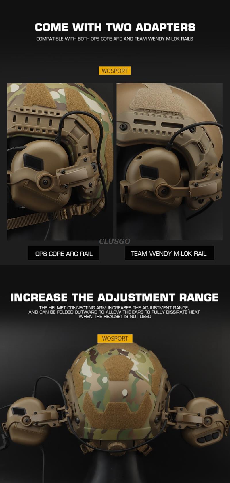Tactical Headset Bracket Helmet Rail Adapter 360 rotation Fit OPS Core ARC and Team Wendy OD