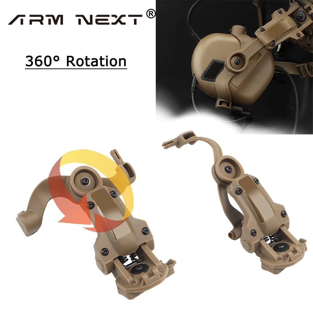 Tactical Headset Bracket Helmet Rail Adapter 360 rotation Fit OPS Core ARC and Team Wendy Black