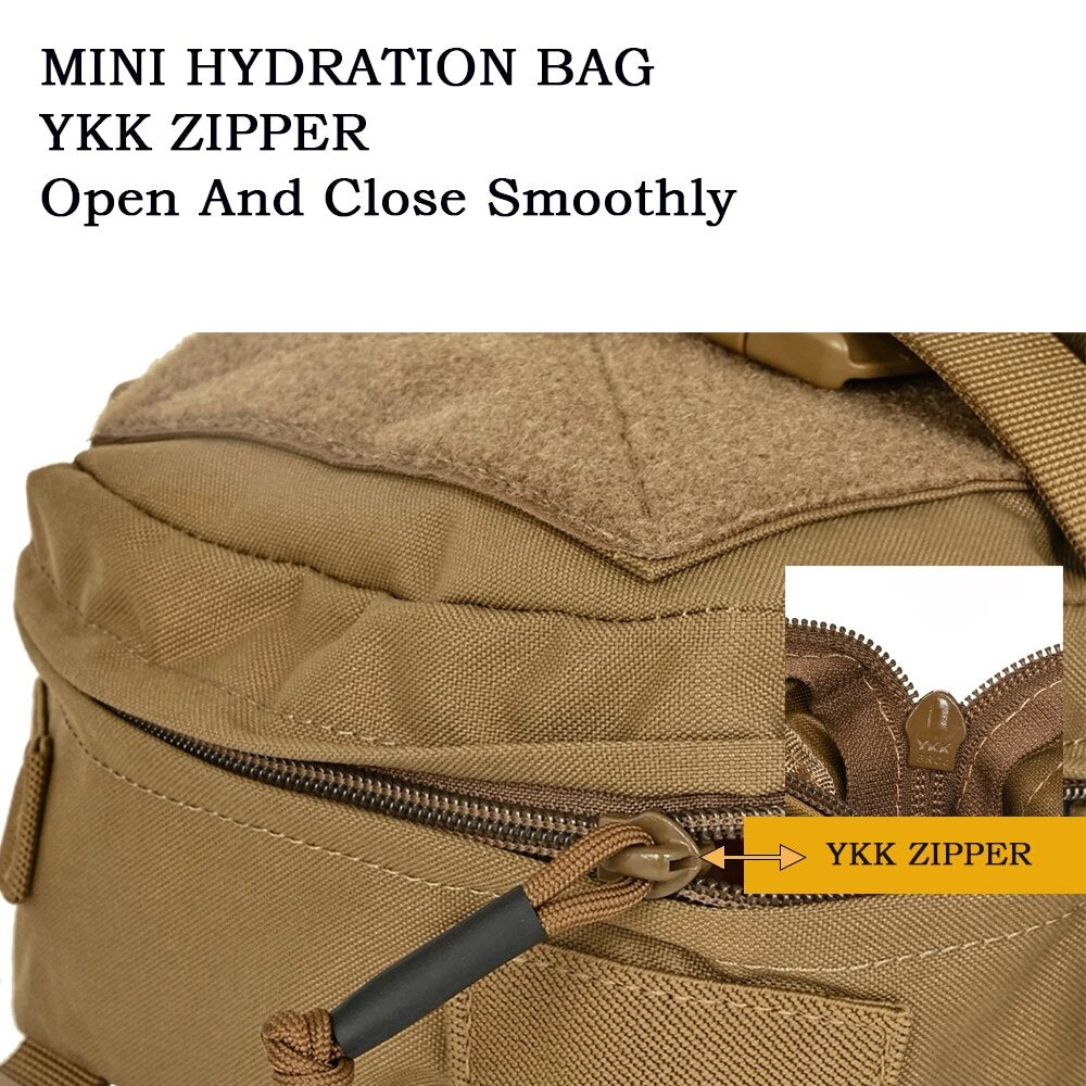 Mini Hydration Backpack MOLLE YKK Zipper 500D Nylon Black