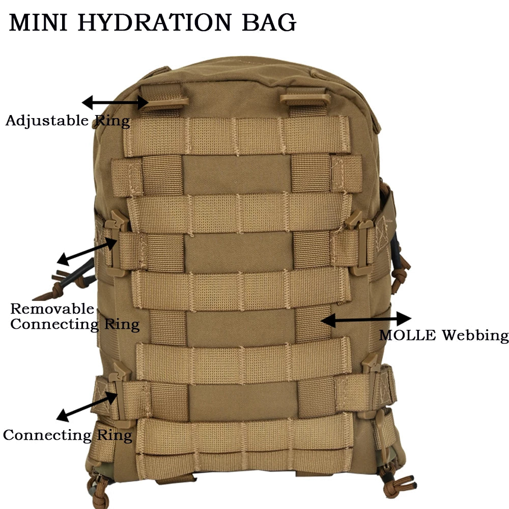 Mini Hydration Backpack MOLLE YKK Zipper 500D Nylon Black