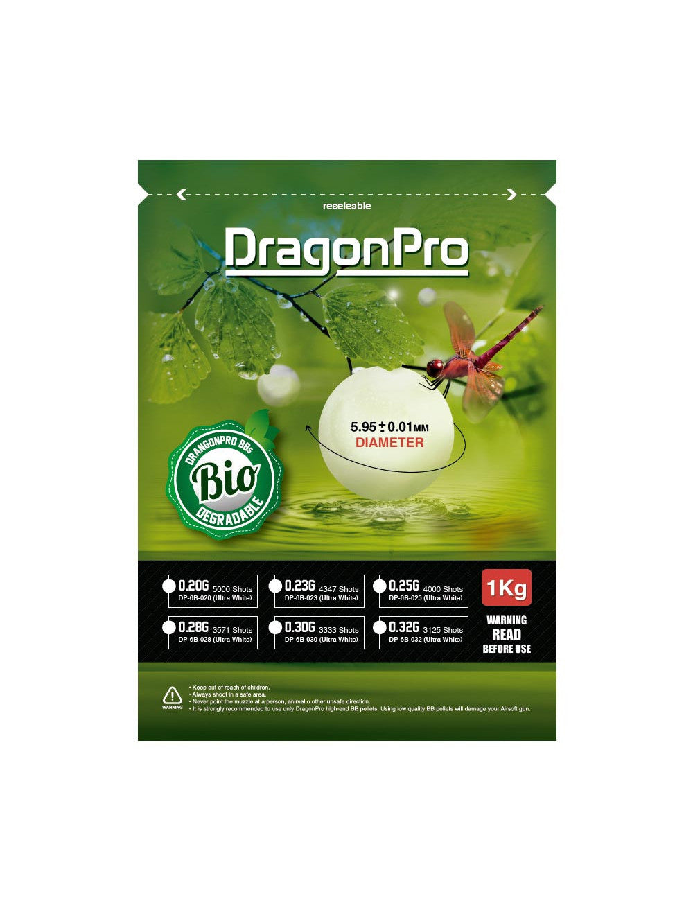 DRAGONPRO DP-6B-032 Bio PLA BB 0.32g 1KG (ULTRA White)